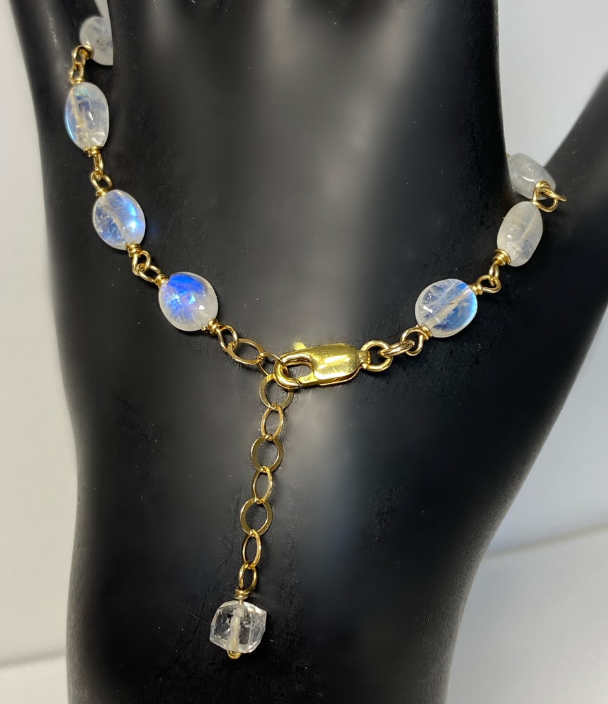 Rainbow Moonstone Wire Wrapped Bracelet, Gold Fill