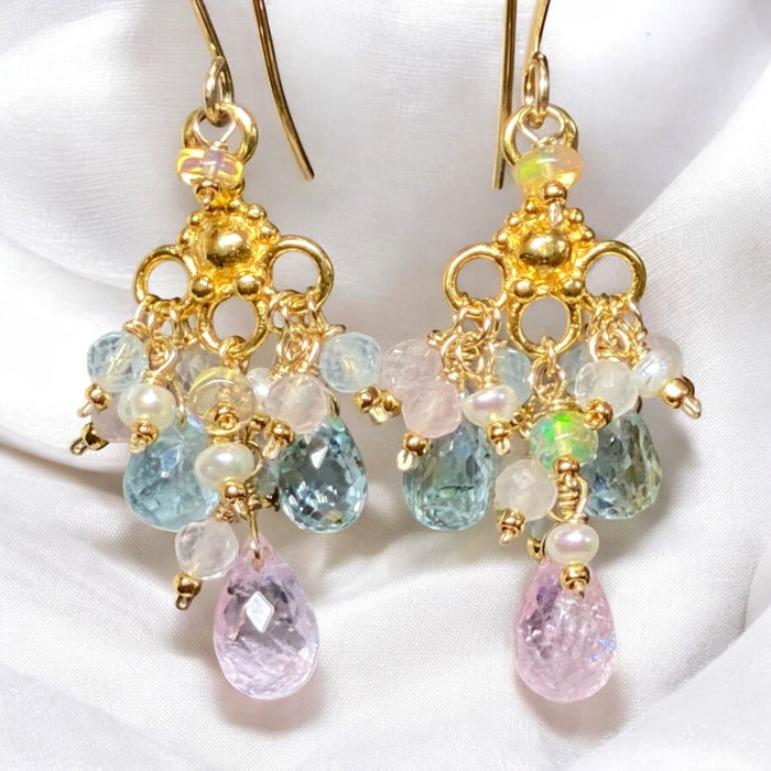 Aquamarine Dangle Chandelier Earrings in Gold Fill