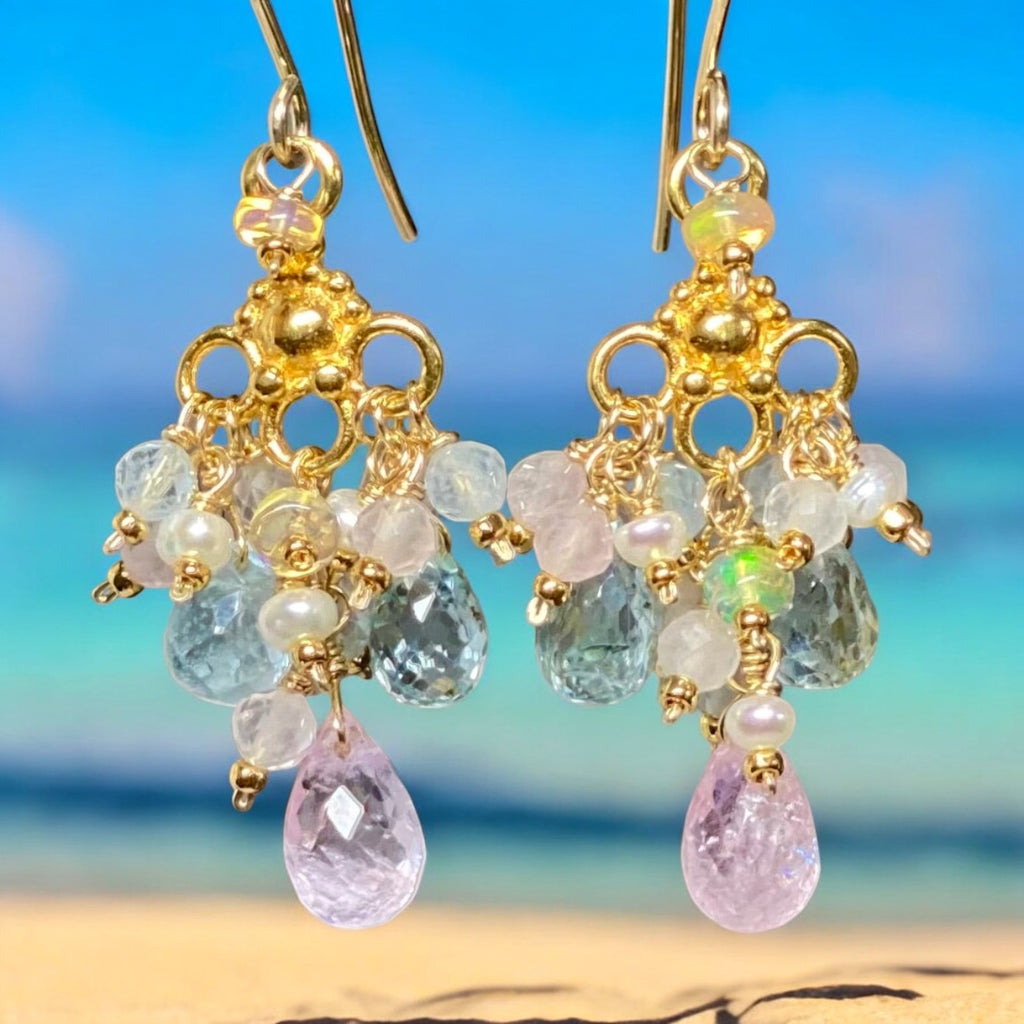 Aquamarine Dangle Chandelier Earrings in Gold Fill