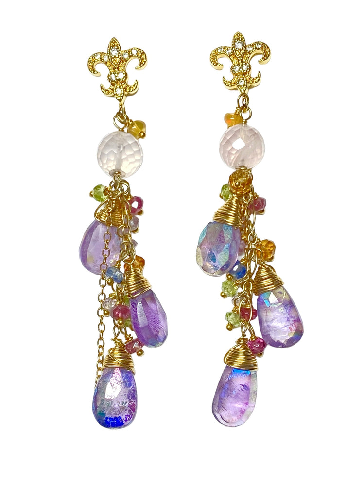 Mystic Amethyst Dangle and Gold Fill Beaded Earrings - Doolittle