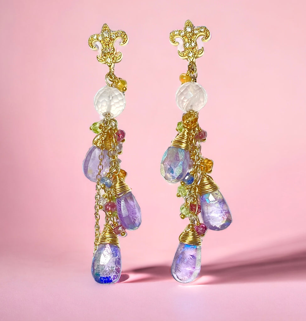 Mystic Amethyst Dangle and Gold Fill Beaded Earrings - Doolittle