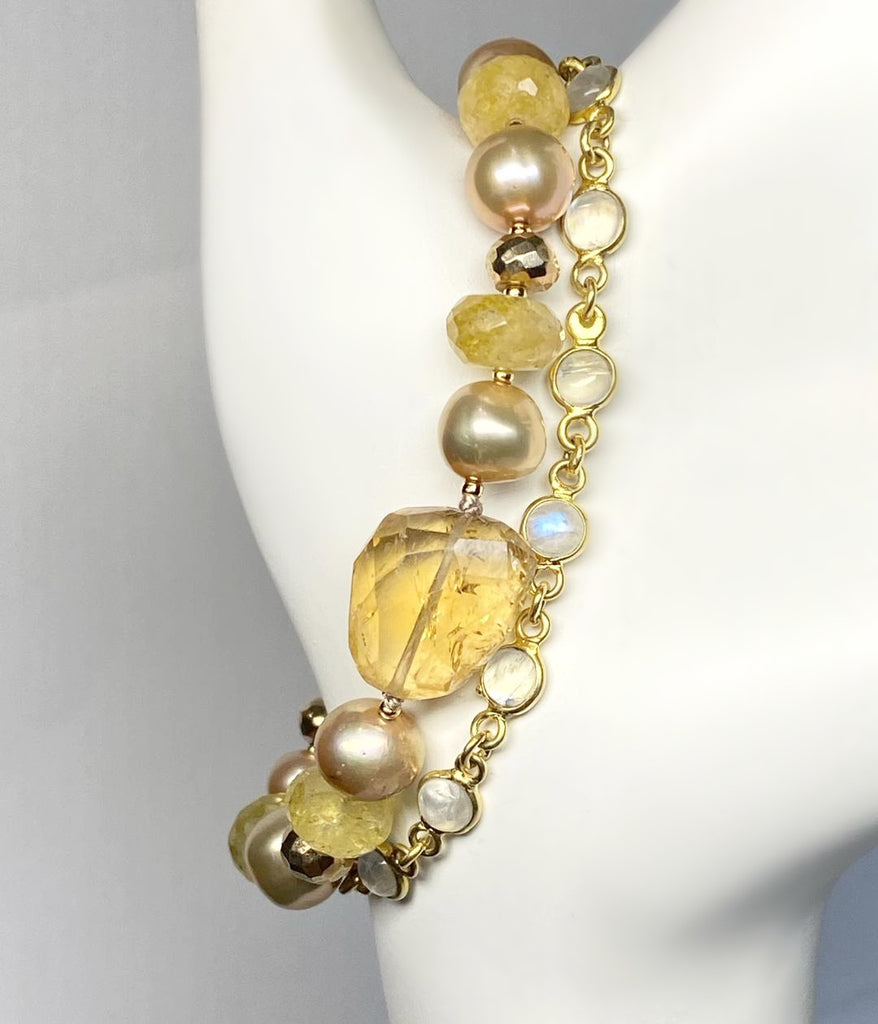 Citrine, Pearl, Moonstone Bracelet, Gold