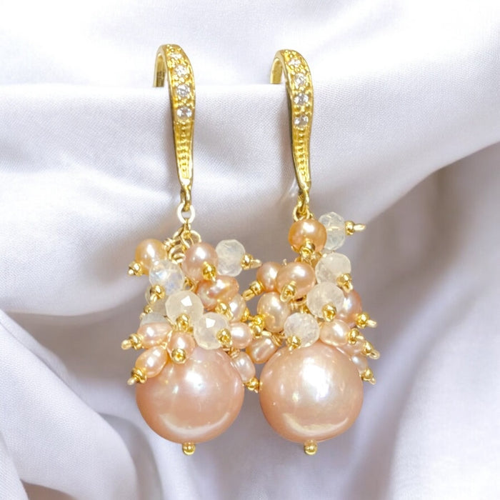 Blush Pink Edison Pearl Cluster Earrings Gold Fill