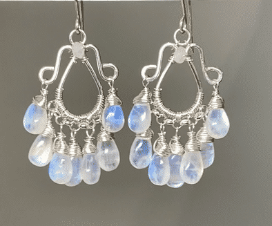 Rainbow Moonstone Sterling Silver Chandelier Statement Earrings
