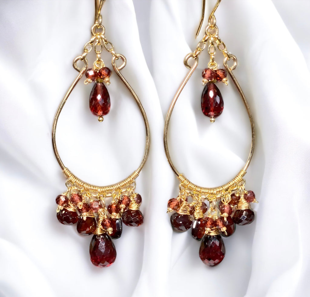 Red Garnet Chandelier Earrings Gold Fill