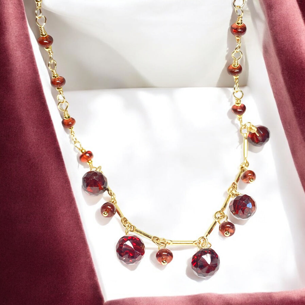 Red Garnet Gold Fill Dangle Necklace