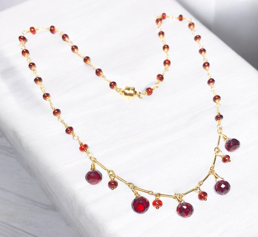 Red Garnet Gold Fill Dangle Necklace