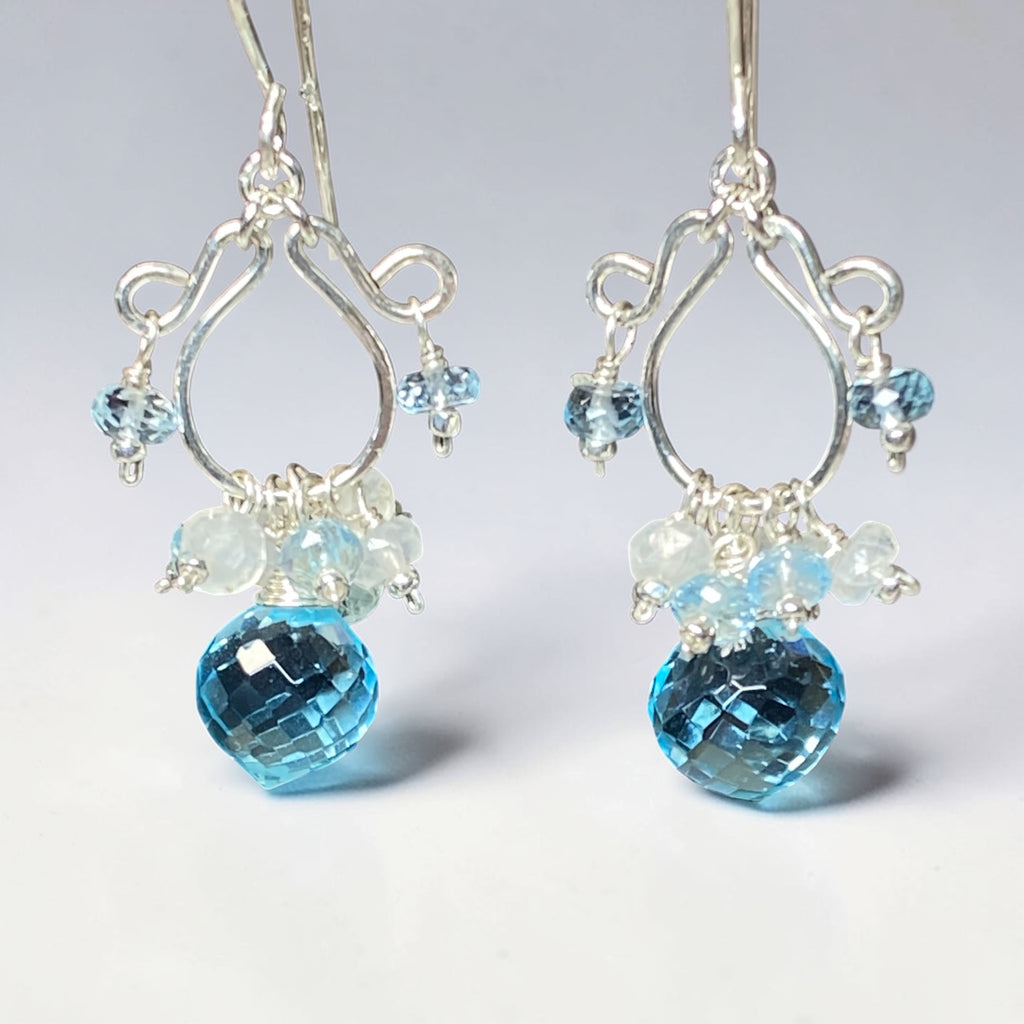 Blue Topaz and Moonstone Chandelier Earrings Sterling Silver - Doolittle
