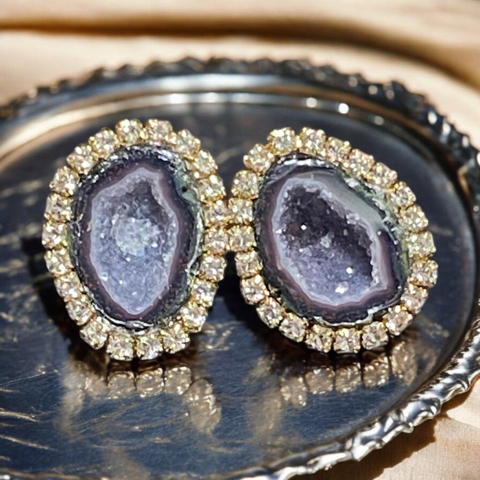 Black Tabasco Geode Slice Stud Earrings