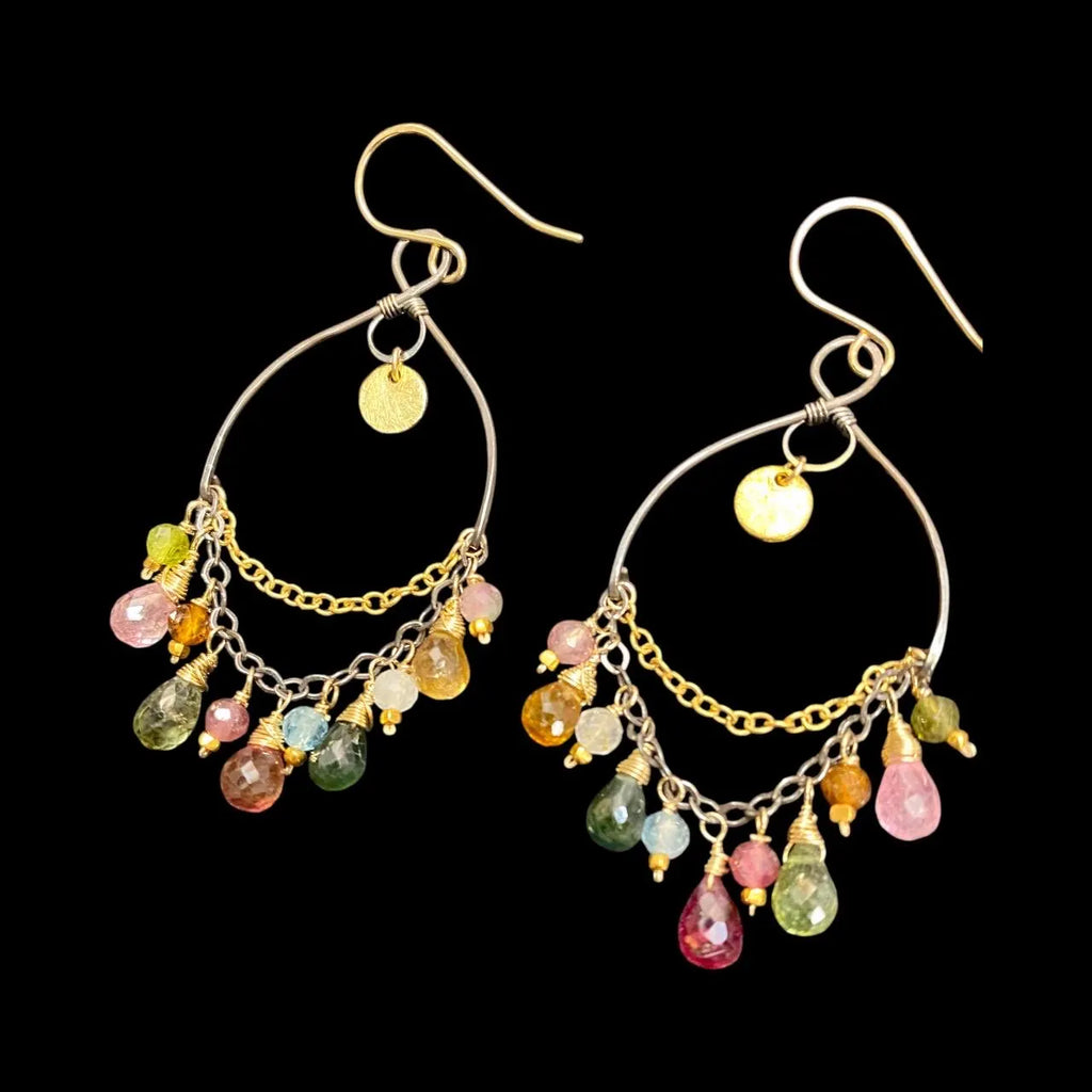 Tourmaline Gemstone Chandelier Earrings in Mixed Metals