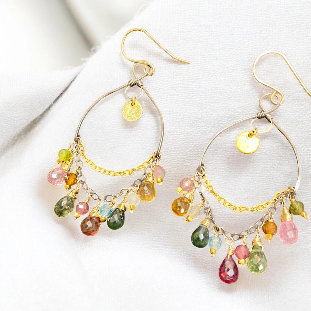 Tourmaline Gemstone Chandelier Earrings in Mixed Metals