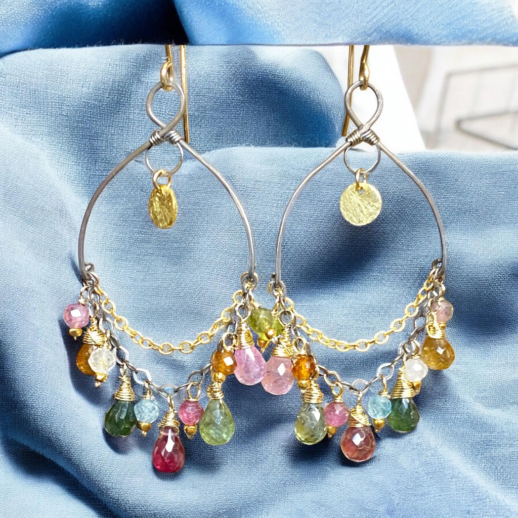 Tourmaline Gemstone Chandelier Earrings in Mixed Metals