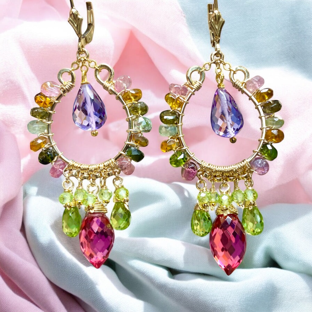 Gold Fill Chandelier Earrings: Tourmaline, Peridot, Amethyst, Rubellite 2