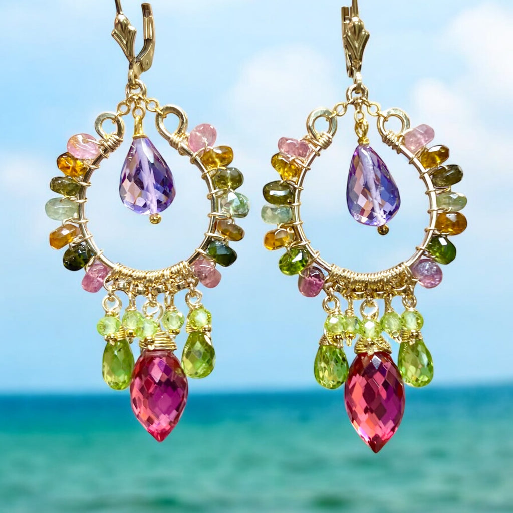 Gold Fill Chandelier Earrings: Tourmaline, Peridot, Amethyst, Rubellite 2