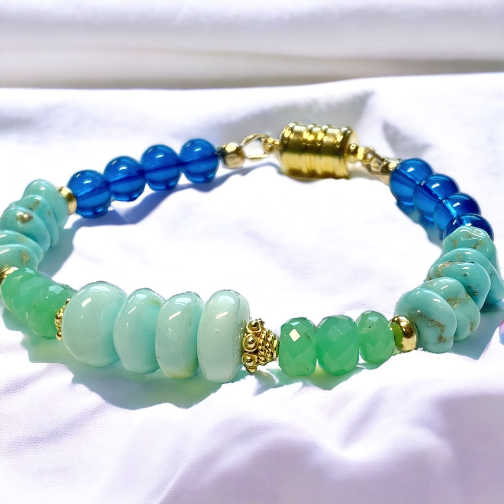 Turquoise Gemstone Bracelet, Chrysoprase Blue Opal Magnetic Clasp Bracelet - Doolittle