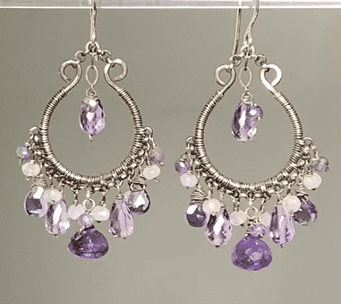 Blue Violet Oxidized Silver Hoop Chandelier Earrings Iolite, Lavender, Purple Amethyst