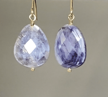 Mystic Blue Sapphire Slice Earrings Gold Fill