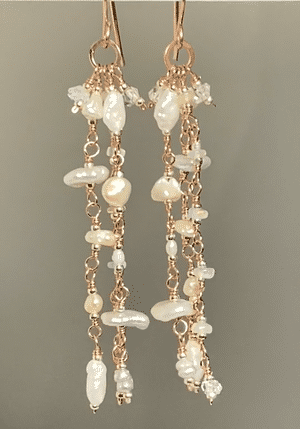Rose Gold Dainty Pearl Boho Dangle Earrings