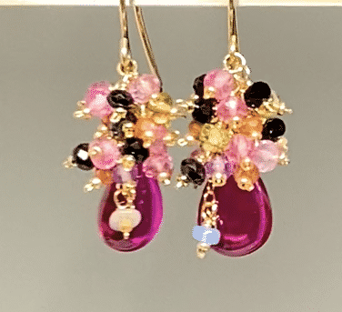 Pink Rubellite Colorful Gem Cluster Earrings