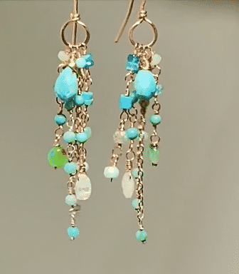 American turquoise, chrysoprase, apatite rose gold filled dangle earrings handmade