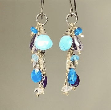 Sleeping Beauty Turquoise Dangle Earrings with Moonstone, Amethyst in Mixed Metals