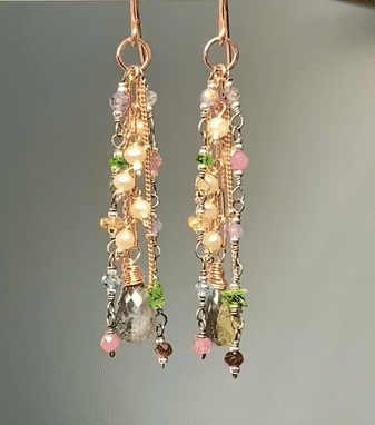 Labradorite Gemstone Dangle Earrings, Tassel Style: Gold Fill, Rose Gold, Silver, Mixed Metal