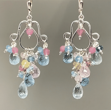 Dangle Gemstone Chandelier Earrings with Aquamarine in Sterling Silver