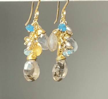 Moss Aquamarine and Labradorite Dangle Earrings Gold