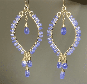 Tanzanite hoop chandelier earrings in 14 kt gold fill, statement earrings
