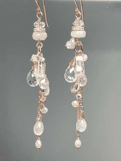 Rose Gold Boho Dangle Earrings with Crystal Quartz & Moonstone