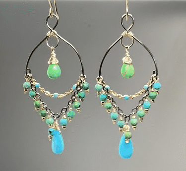 Turquoise Gemstone Mixed Metal Chandelier Earrings