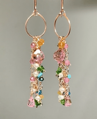 Mystic Topaz Multicolor Gemstone Long Boho Dangle Earrings Rose Gold