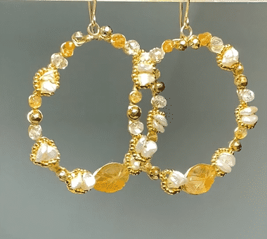 Citrine Gemstone Gold Hoop Earrings Wire Wrapped