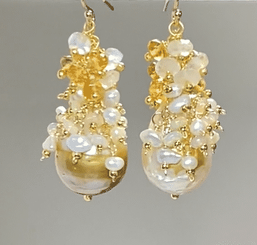 Baroque Pond Slime Pearl Cluster Earring with Citrine, Opal, Moonstone 2