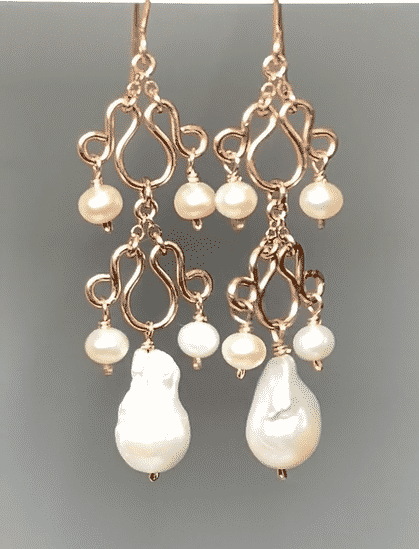Baroque Pearl Rose Gold Chandelier Earrings