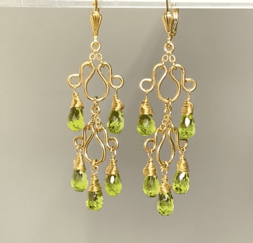 Peridot handmade gold filled chandelier earrings