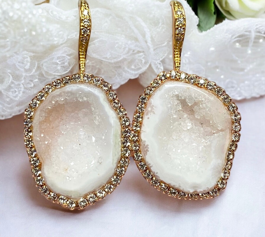 White Tabasco Geode Earrings Diamond Style