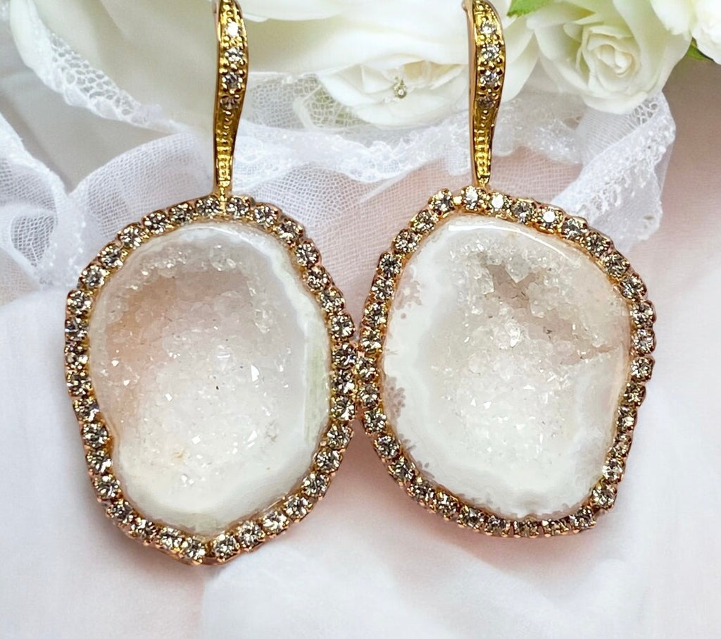 White Tabasco Geode Earrings Diamond Style