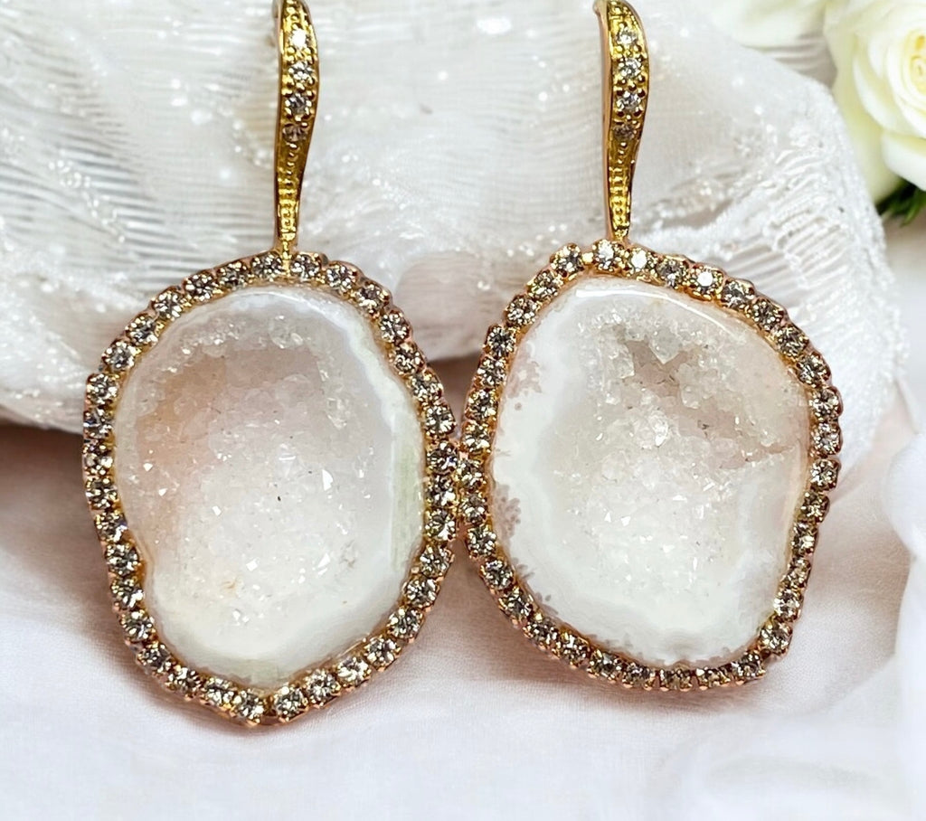 White Tabasco Geode Earrings Diamond Style