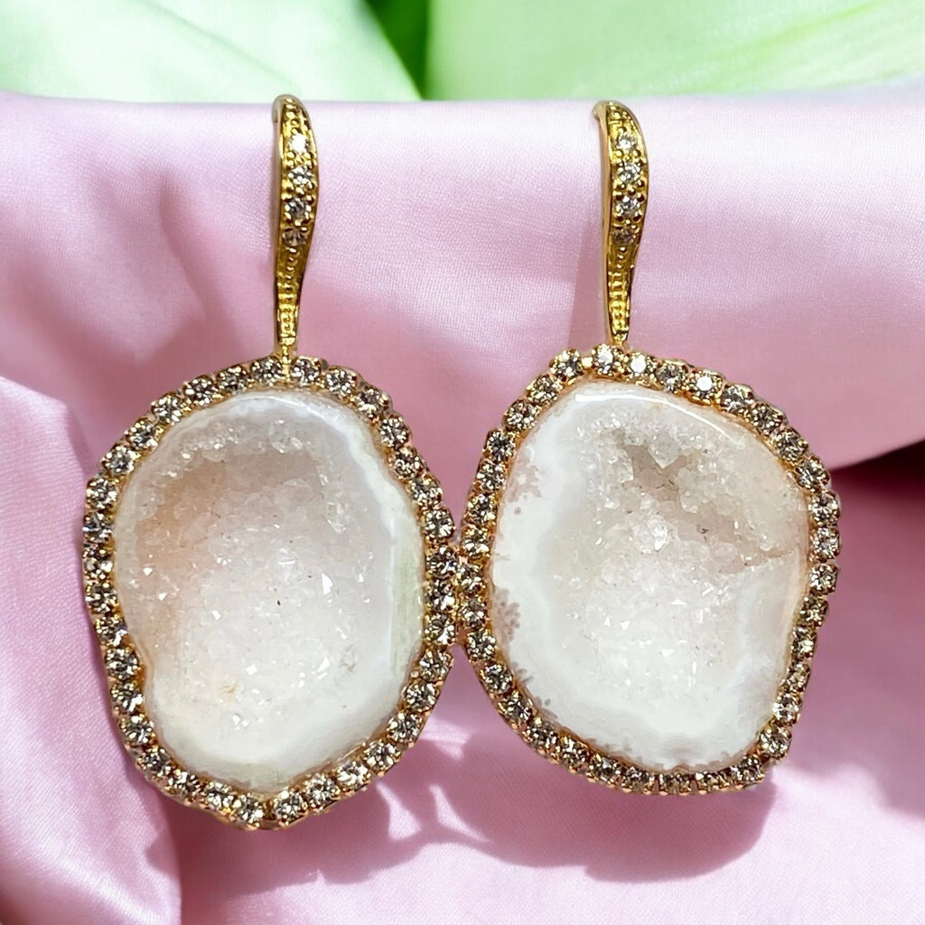 White Tabasco Geode Earrings Diamond Style