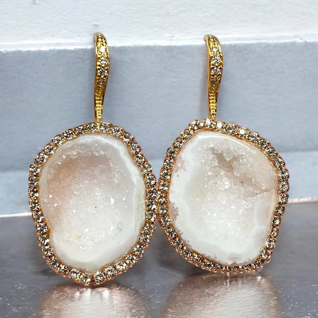 White Tabasco Geode Earrings Diamond Style