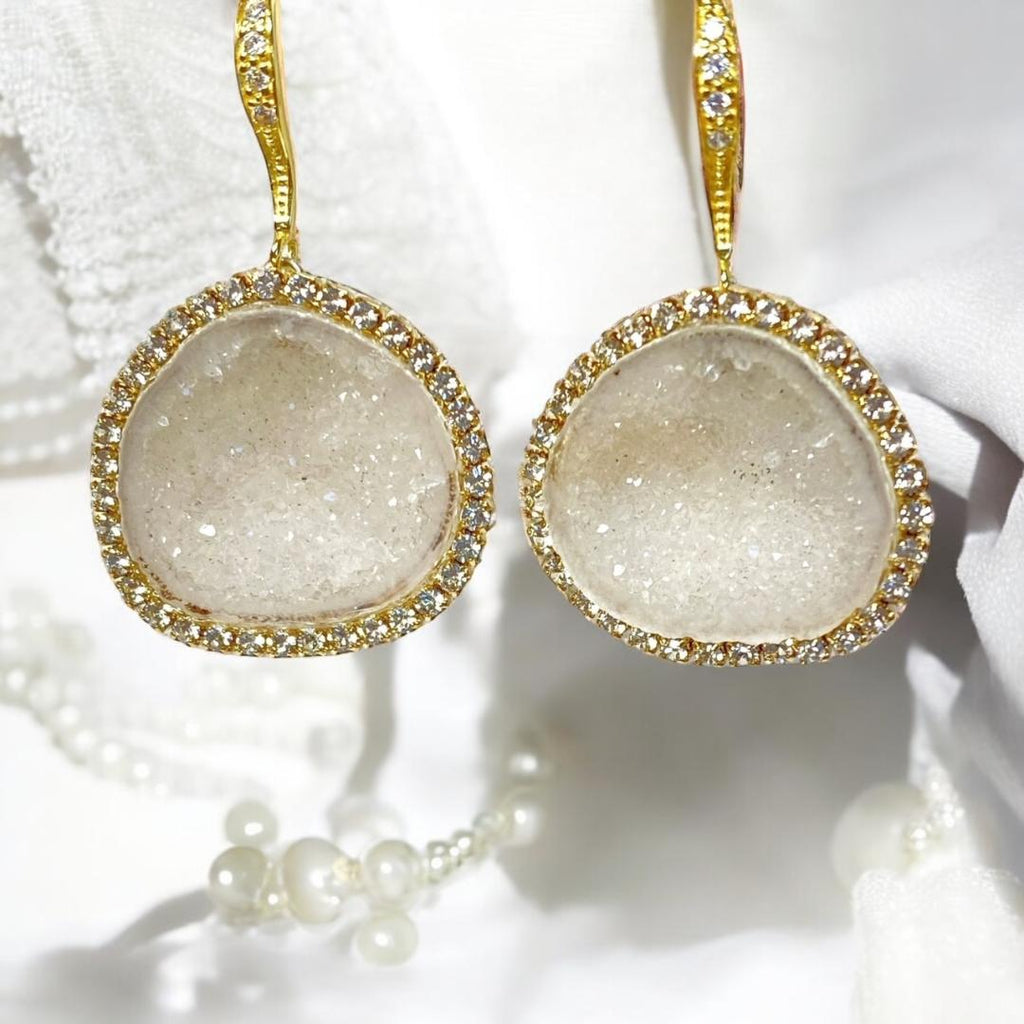 Ivory White Tabasco Geode Earrings Diamond Style Bridal Earrings