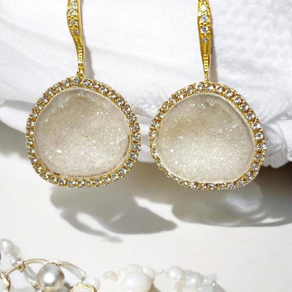 Ivory White Tabasco Geode Earrings Diamond Style Bridal Earrings