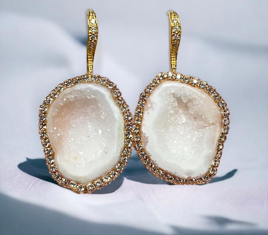 White Tabasco Geode Earrings Diamond Style