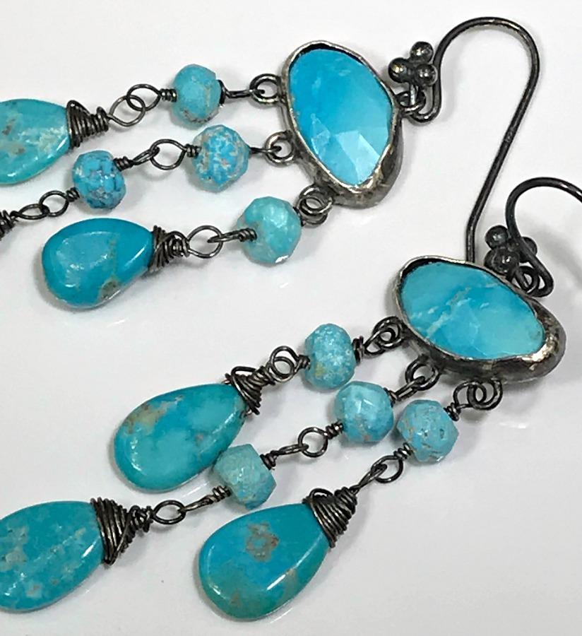Oxidized Silver Boho Turquoise Chandelier Earrings - doolittlejewelry