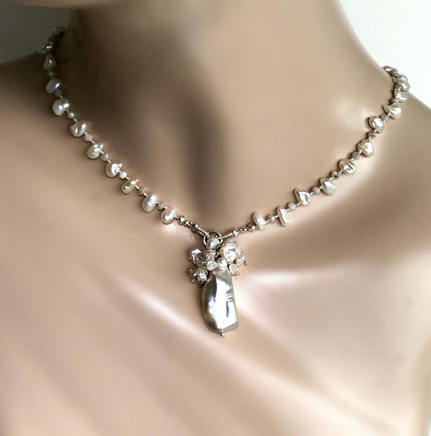 Pearl Crystal Silk Knotted Wedding Necklace - doolittlejewelry