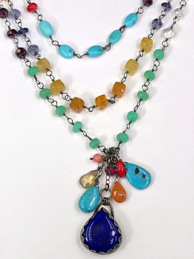 Multi-Strand Long Wire Wrap Gemstone Necklace– Doolittle