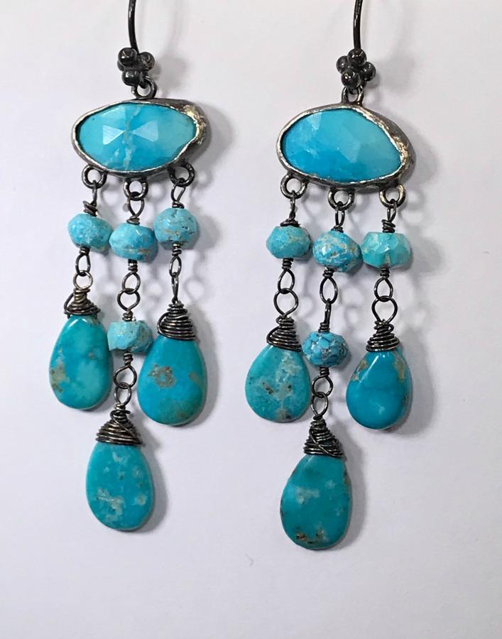 Oxidized Silver Boho Turquoise Chandelier Earrings - doolittlejewelry