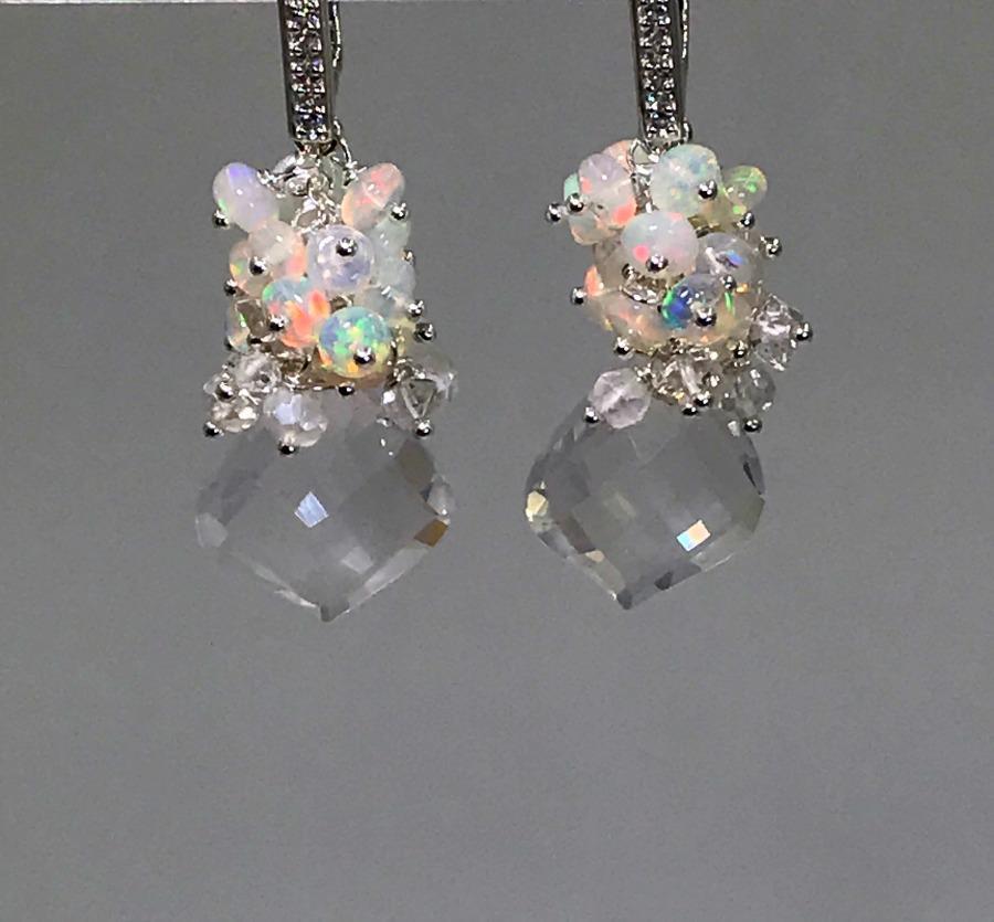 Opal Cluster Crystal Quartz Leverback Earrings - doolittlejewelry