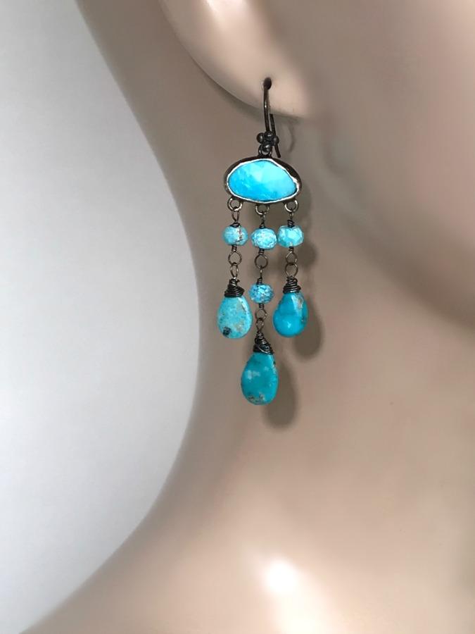 Oxidized Silver Boho Turquoise Chandelier Earrings - doolittlejewelry